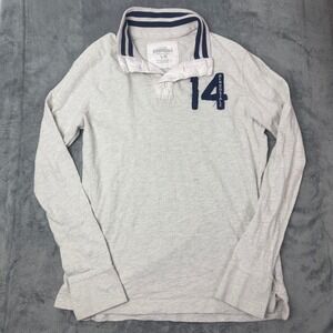 Vintage Aeropostale Mens Long Sleeve Rugby Polo Shirt Gray Size L G #14 Graphic